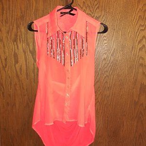 Ali Kris High-Low Open Back Button Shiny Blouse Size Small